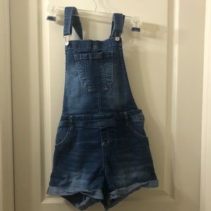 Wallflower Large Blue Distressed Overall Shorts